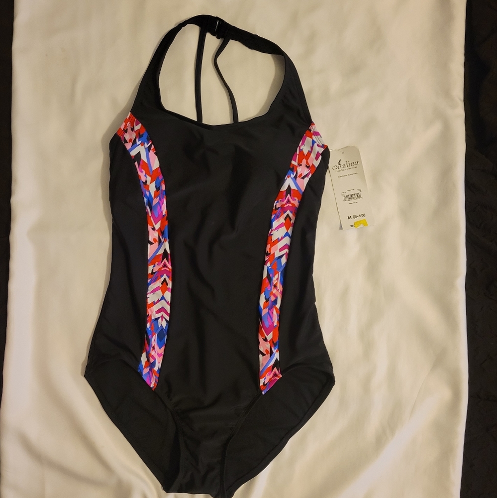 Catalina One Piece Black Swim Suit Size M (8-10)